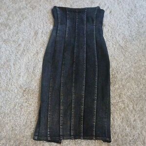 Strapless Midi Black Wash Denim Dress